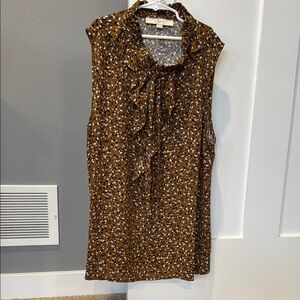 LOFT - Mixed Media Ruffle/Tie Neck Sleeveless Shell